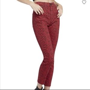 NWT Alice + Olivia Good High Rise Ankle Skinny Mini Leopard in Ruby Black Red